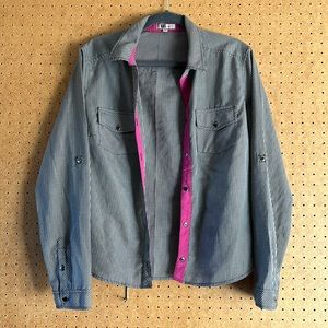 Kut from the Kloth Black Gingham Button Shirt with Pink Details